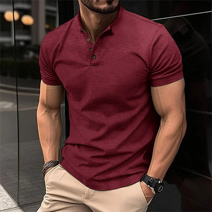 Men’S Polo Shirt Slim Fit Button Neck Tailored Casual Top