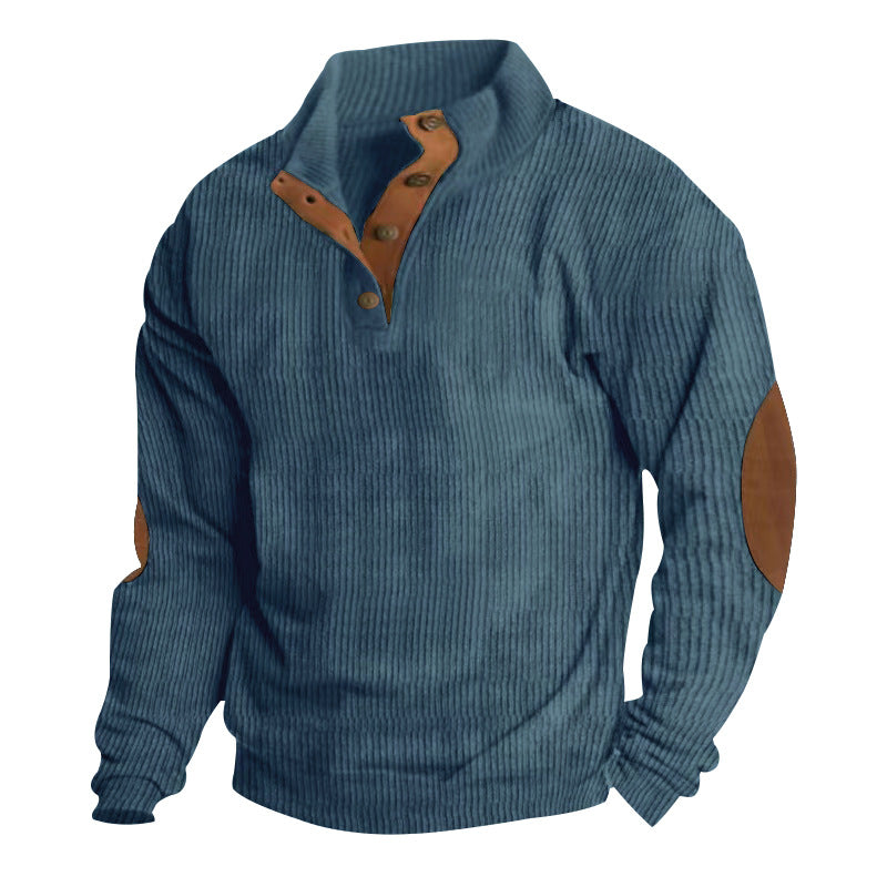 Casual Stand-Collar Long Sleeve Pullover Sweatshirt for Men Fashion Solid Color Striped Design Loose Tops