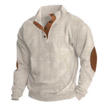 Casual Stand-Collar Long Sleeve Pullover Sweatshirt for Men Fashion Solid Color Striped Design Loose Tops