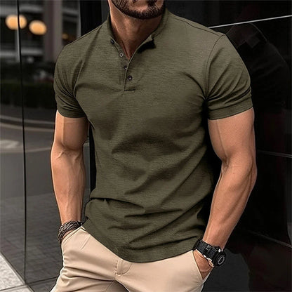 Men’S Polo Shirt Slim Fit Button Neck Tailored Casual Top