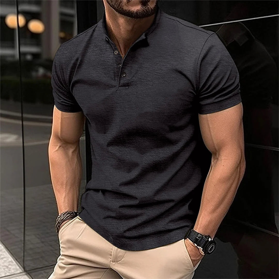 Men’S Polo Shirt Slim Fit Button Neck Tailored Casual Top