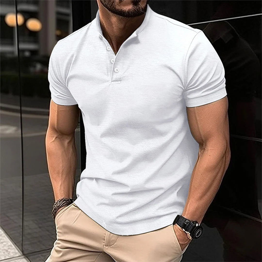 Men’S Polo Shirt Slim Fit Button Neck Tailored Casual Top