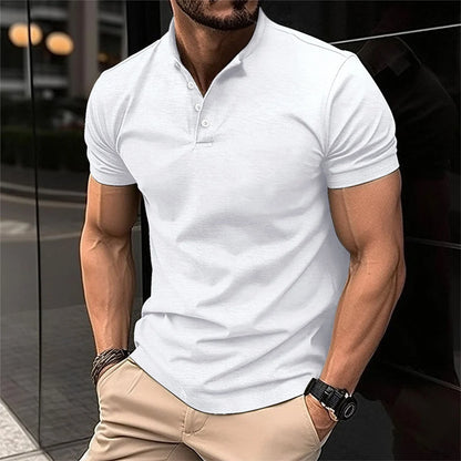 Men’S Polo Shirt Slim Fit Button Neck Tailored Casual Top
