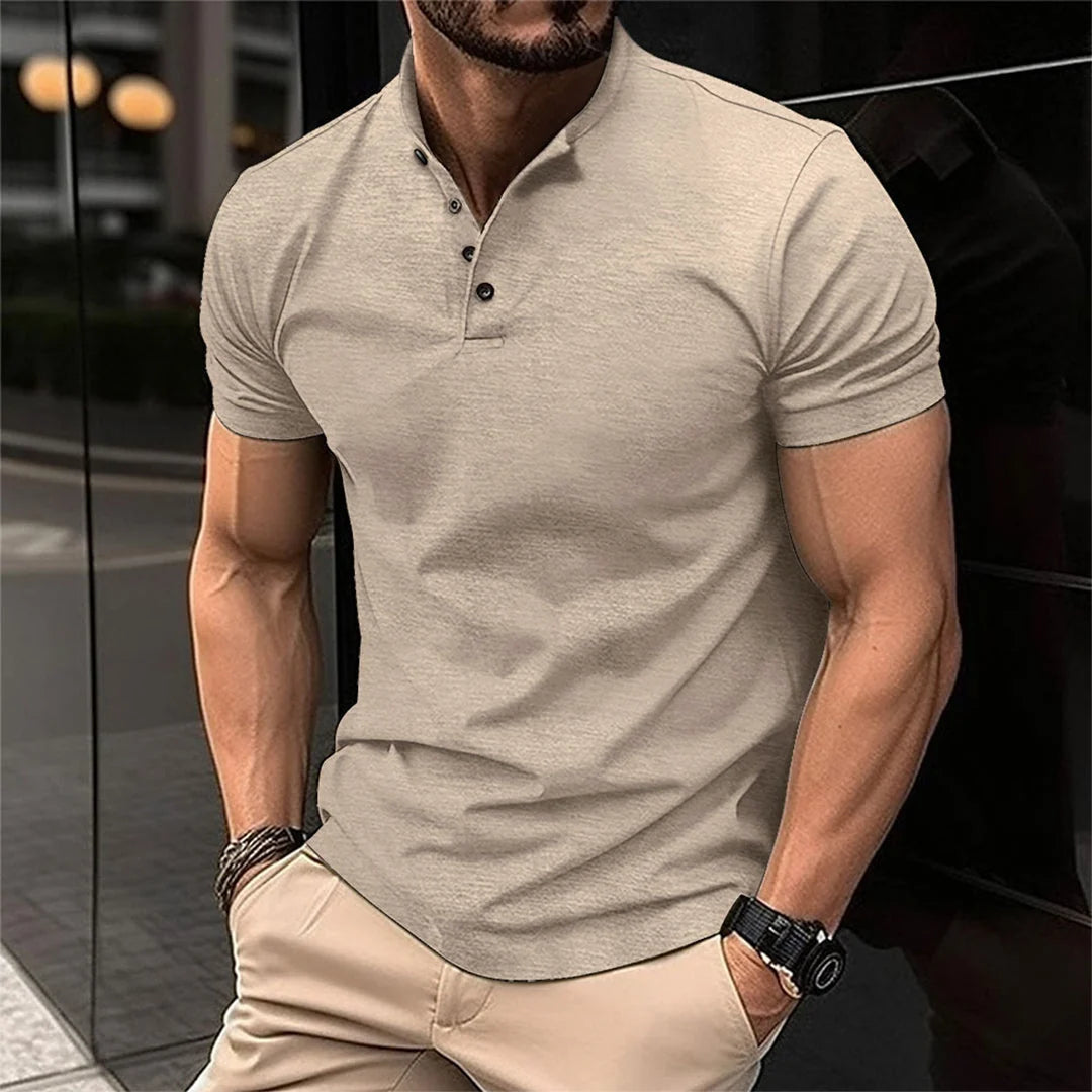 Men’S Polo Shirt Slim Fit Button Neck Tailored Casual Top